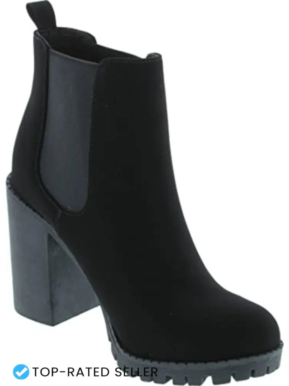 Women's Ankle Bootie with Chunky Heel Lug Sole Elastic Gore Pull-On